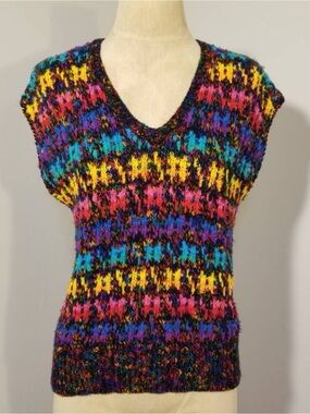 Colter Bay Vintage 80’s Rainbow Color V-Neck Knit Sweater Made in Taiwan